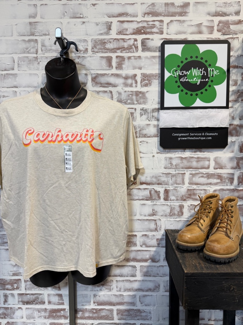 Carhartt tencel fiber series Tee with Orange and Pink Script Logo XL